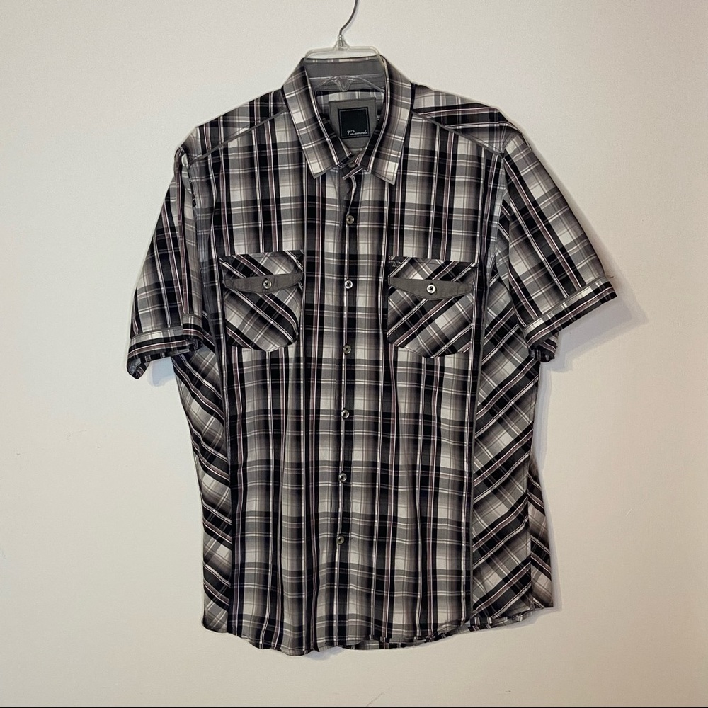 Mens 7 Diamonds Button down plaid Shirt - Size XL